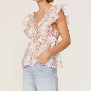 Munthe Herb Floral Flounce Silk Blend Top Women's 34 Small 4 Pink